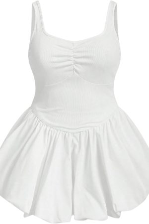 Women's Plus Size Sleeveless Bubble Dress Ruched Rib Knitted A Line Mini Dresses
