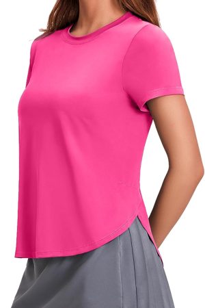 Workout Tops for Women UPF 50+ Yoga Shirts Short Sleeve Athletic Tops with Side Slits Running Gym Tee Top Loose Fit