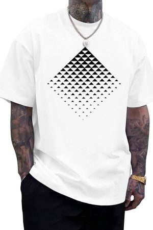 Men's Pattern T-Shirt Geometric Gradient Art Short-Sleeve Summer Top
