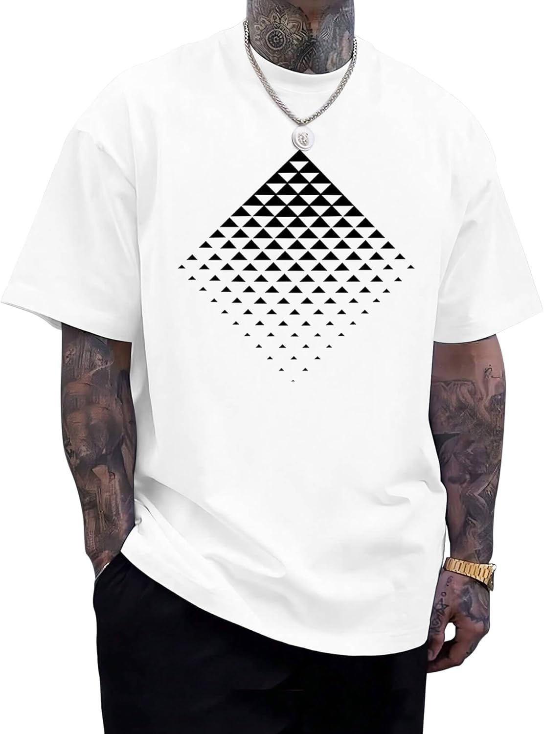 Men's Pattern T-Shirt Geometric Gradient Art Short-Sleeve Summer Top