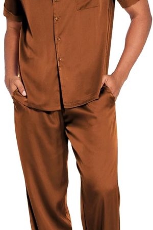 Men Satin Silk Pajamas Set 2 Piece Button Down  Long Pants Loungewear with Pockets