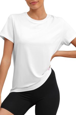 Workout Tops for Women UPF50+ Breathable Loose Fit Yoga T Shirts Short Sleeve Running Gym Athletic Tee Top