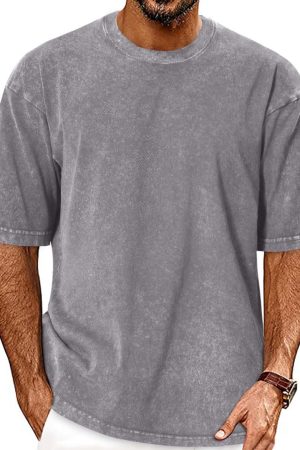 Men's Loose-fitting Short-sleeved Retro Washed Basic Loose Plus Size T-shirt
