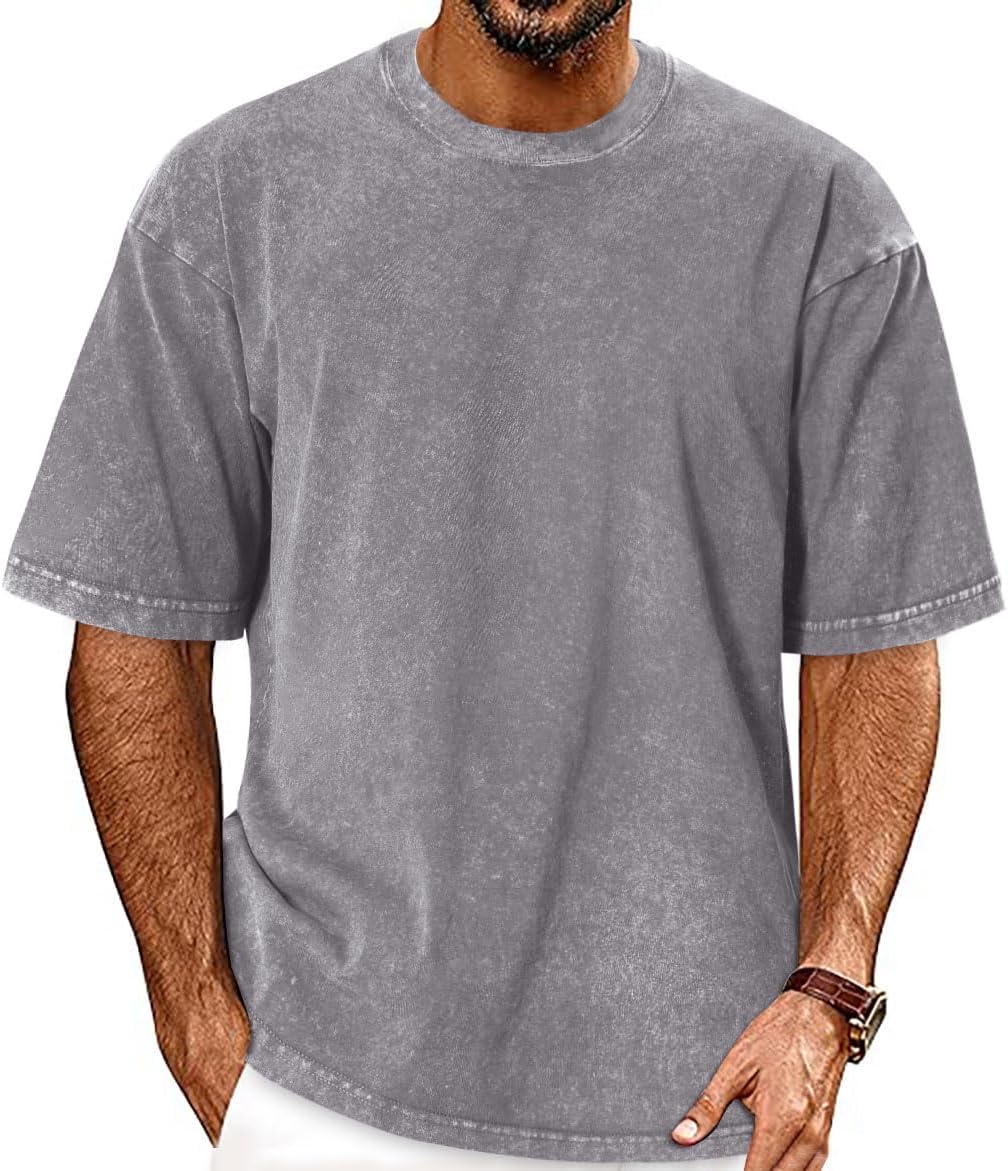 Men's Loose-fitting Short-sleeved Retro Washed Basic Loose Plus Size T-shirt