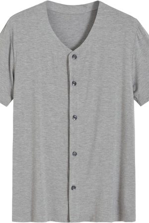 Men's Viscose Pajama Top Button Up Sleep Shirt