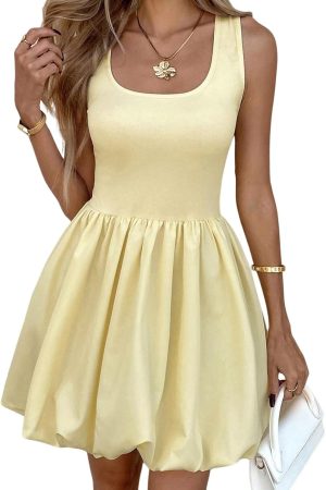 Women's Bubble Dress Scoop Neck Sleeveless A Line Summer Short Dresses