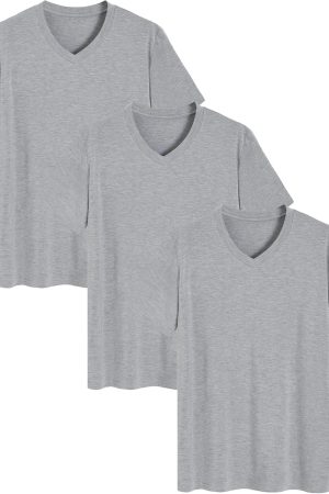 Men's Viscose Sleep Shirt Soft V-Neck Pajama Tops 3 Pack